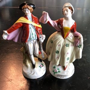 Made in Occupied Japan figurines by Moriyama. Bard and lady.